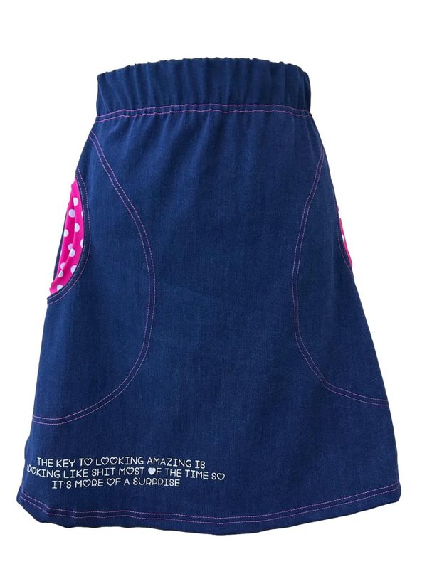 Amazing- mørkeblått/rosa jeansskjørt 