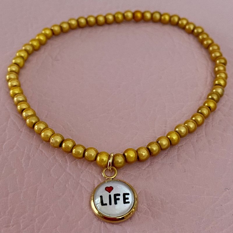 4 mm perler armbånd m/anheng_gult