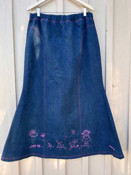 Dyrebart - langt jeansskjørt_Mellomblått