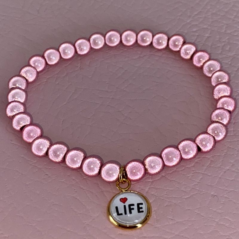 6 mm perler armbånd m/anheng_Lyserosa