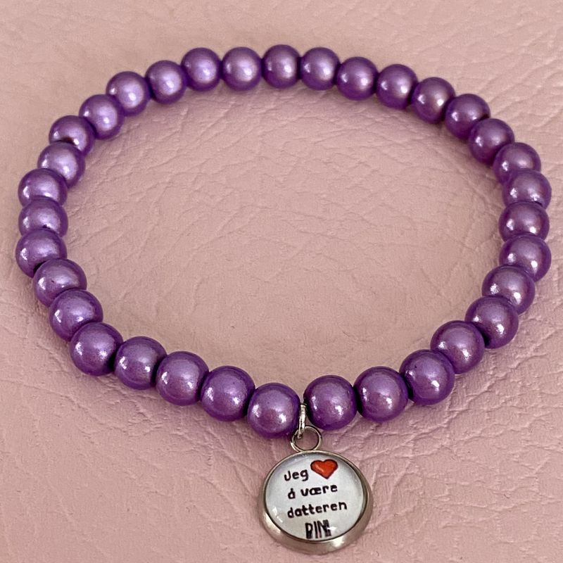 6 mm perler armbånd m/anheng_Lilla
