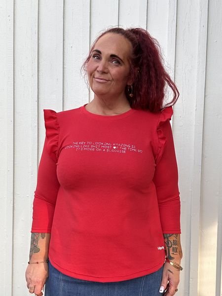 'Amazing' jerseygenser med volanger_rød