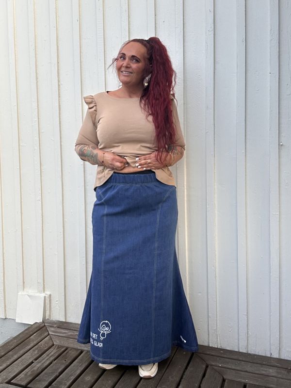 Glad  - langt jeansskjørt_Mørkeblått